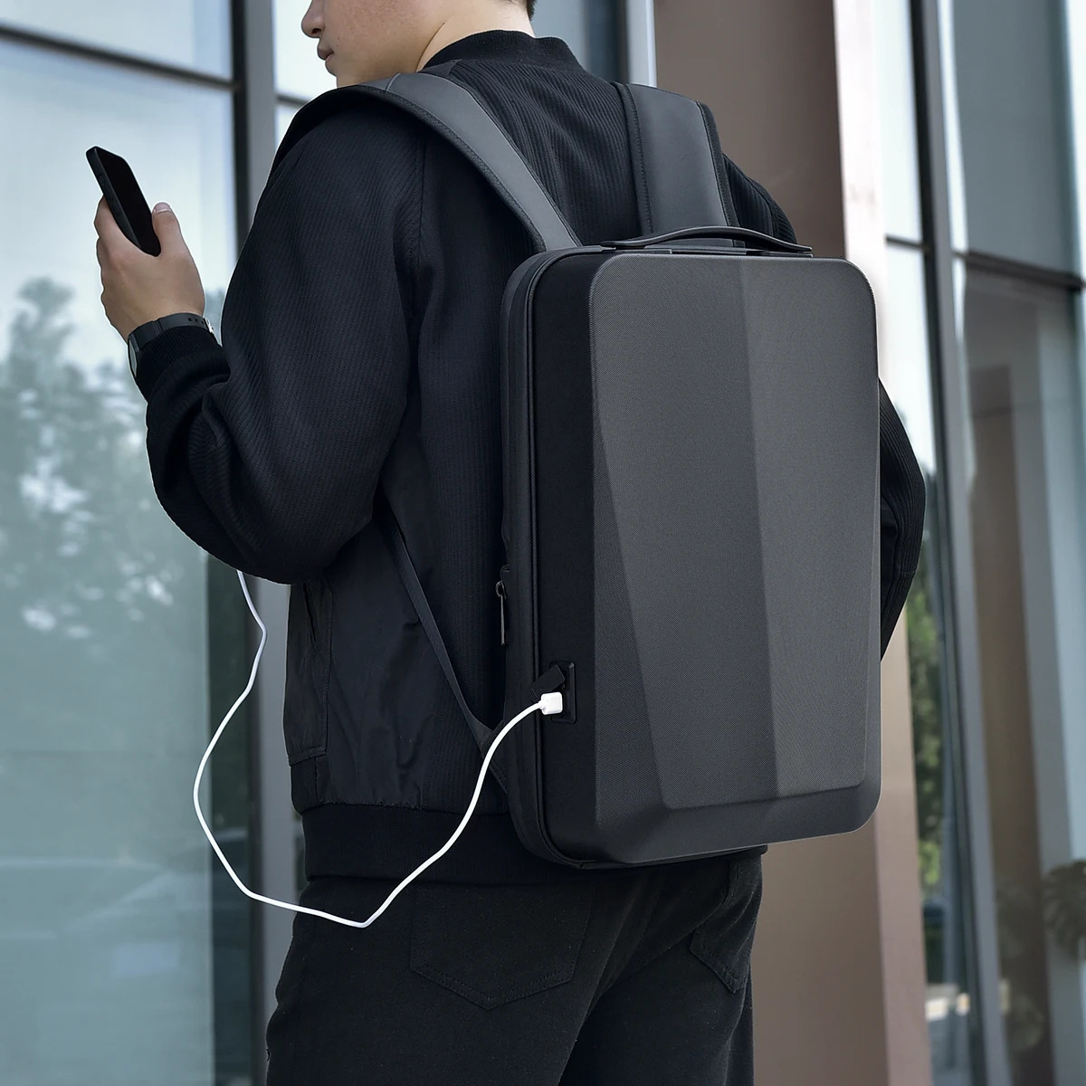 Mens 15.6-inch waterproof laptop backpack with expandable hard shell game bag TSA anti-theft USB charging business travel bag 241107