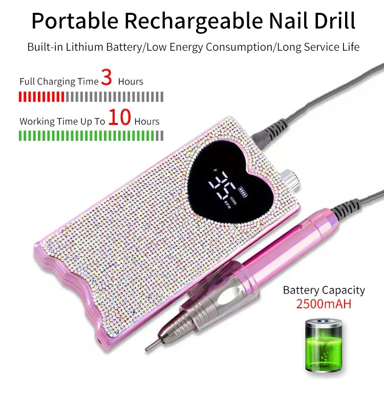 LED Professional Salon Pink Heart Shape UV Nail Lamp Electric Nail Drill 35000 Rpm File Polish Machine Kit Set 241106