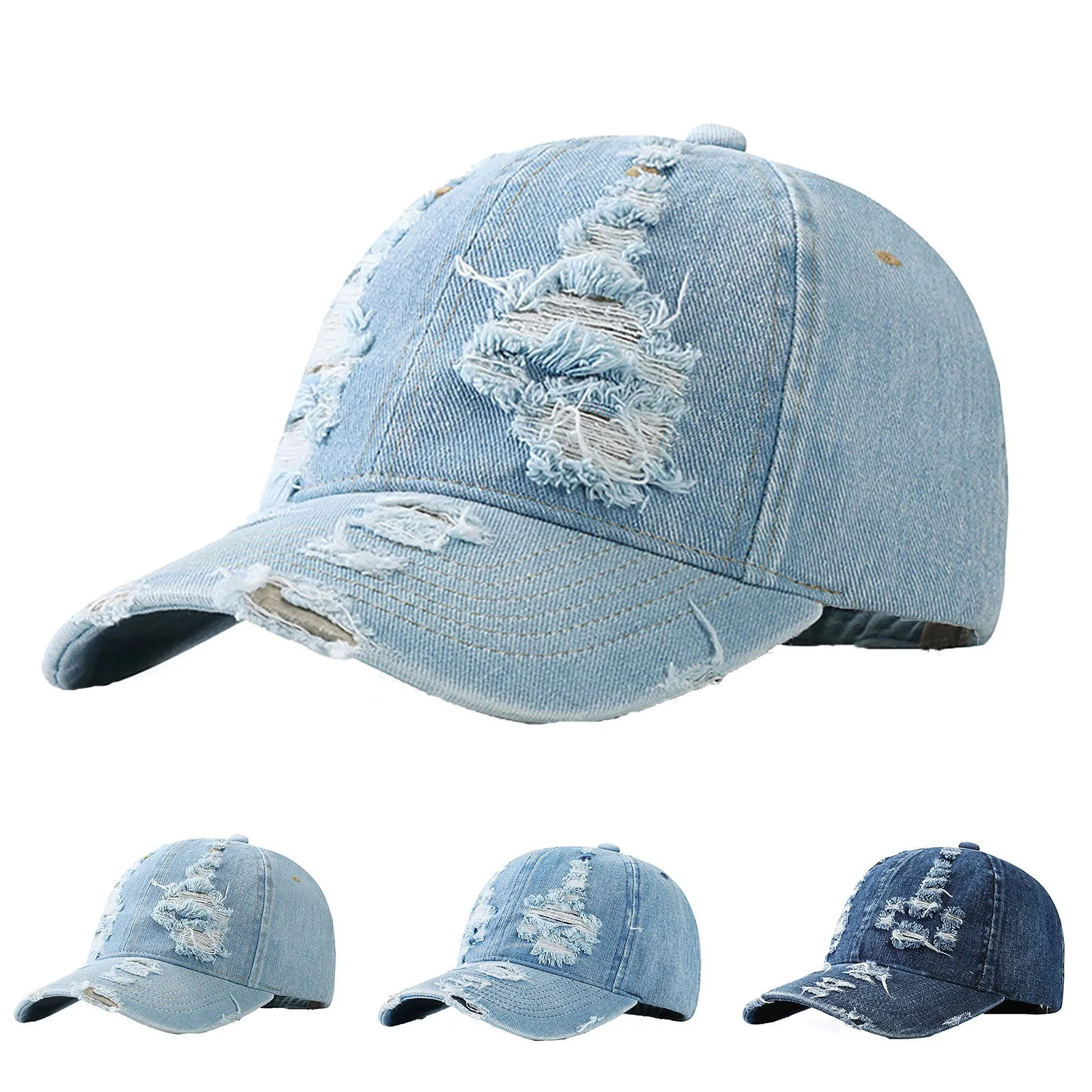Baseball cap retro unisex sports casual sun denim fashion Dilapidated hip-hop mens denim hat Casquette 241107