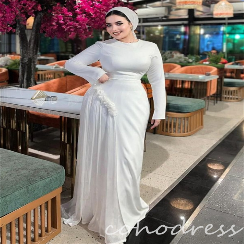 Minimalist Muslim Wedding Dresses O Neck Satin Long Sleeve Arabic Boho Bride Dress Elegant Country Farm Robe De Mariee Satin Vestio De Novia 2025