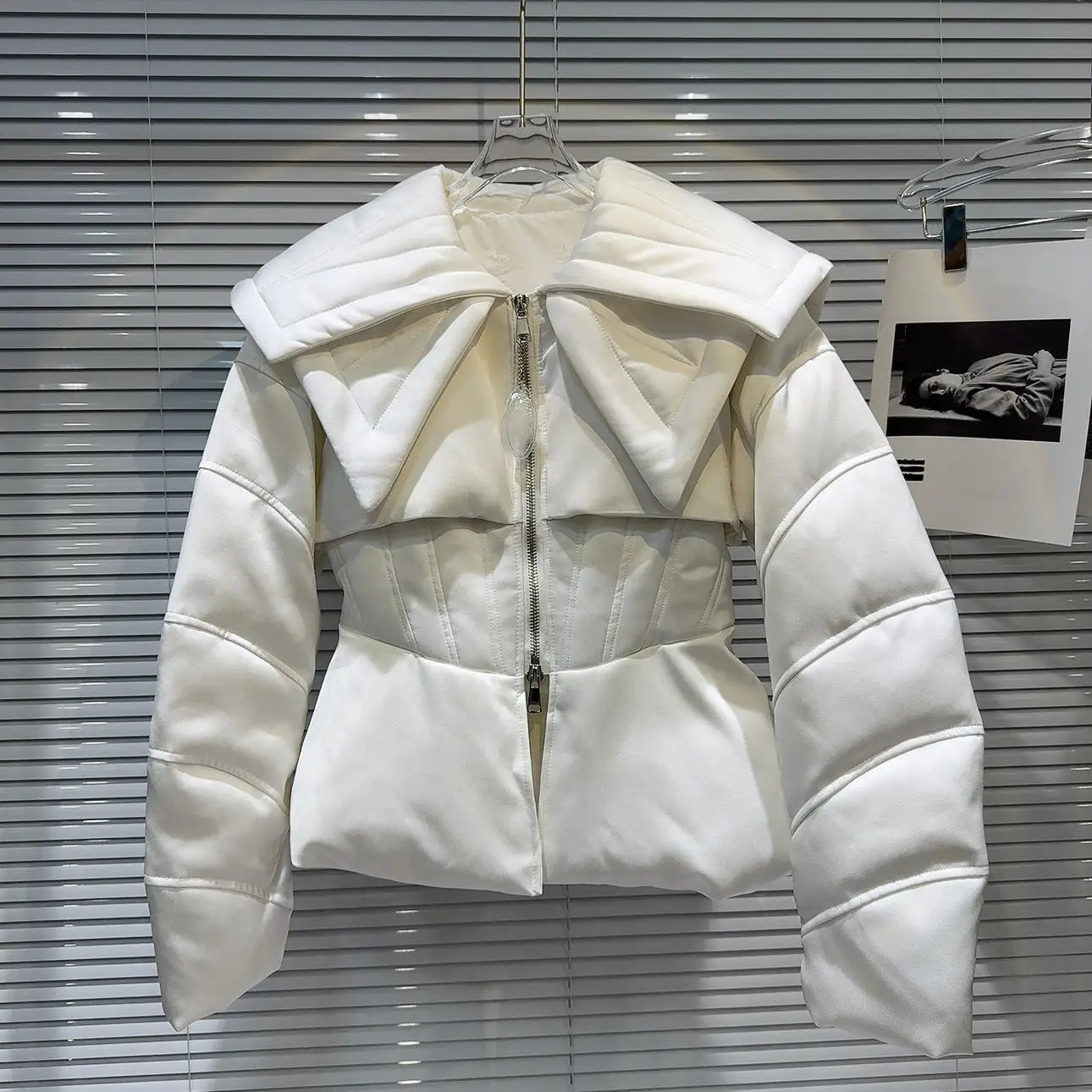 PREPOMP Winter Double layered Sailor Collar Ultra thin Waist Warm Coat Womens White Duck Down Jacket GS512 241107
