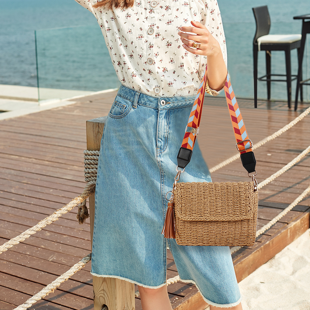 Women Retro Straw Handbag Large Capacity Straw Crossbody Bag Solid Color Weaving Satchel Bag Ladies Summer Daily Bag