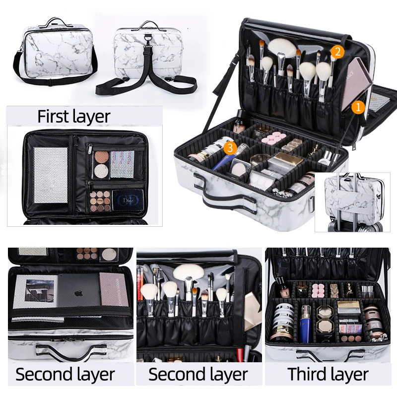 Marble Pattern Makeup Bag Large Capacity Professional Travel Storage Eyebrow Makeup Toolbox 241106
