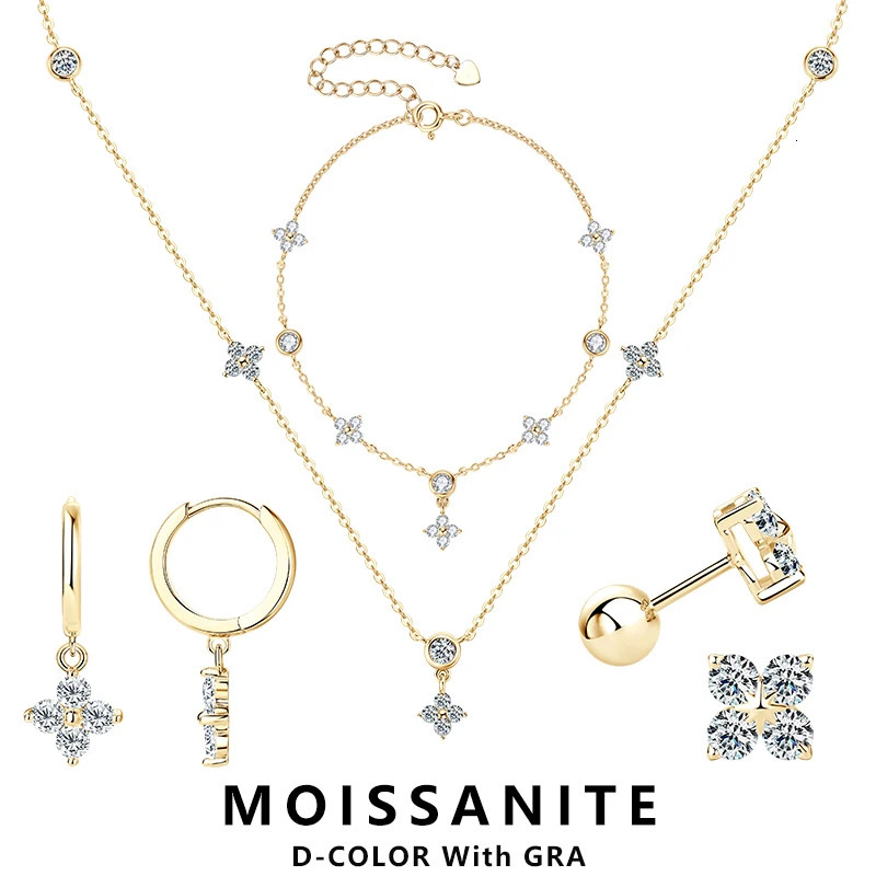 Lny necklace bracelet earrings 925 sterling silver four leaf flower pendant jewelry set for wedding gifts 241106