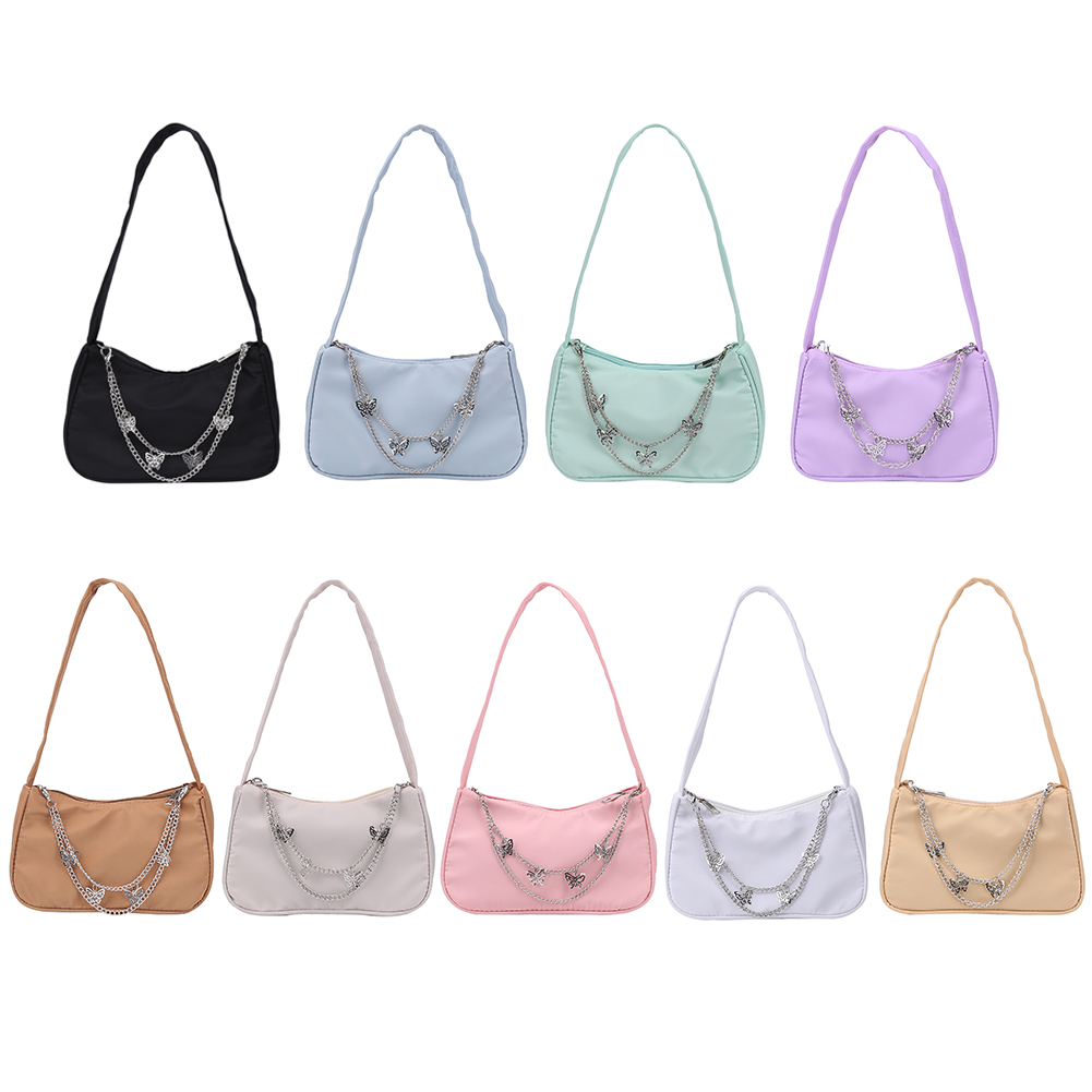 Fashion Women Butterfly Chain Shoulder Bags Pure Color Casual All-match Underarm Bags Elegant Ladies Small Hobos Handbags Purses