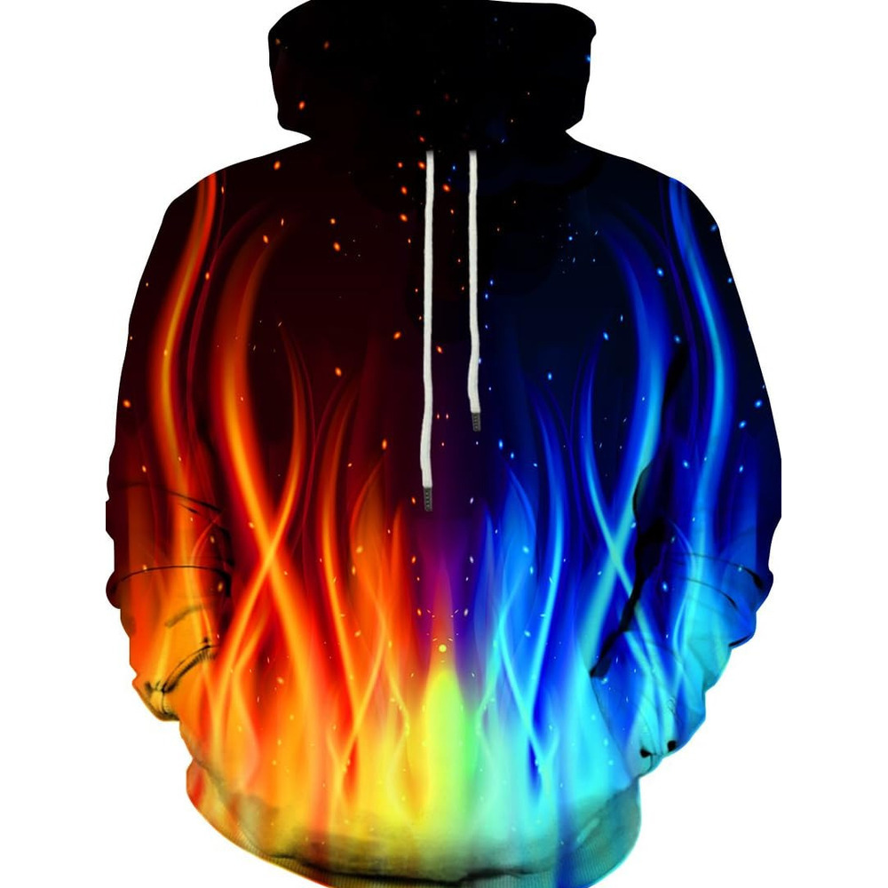 Hoodie for Mens Womens Unisex Graphic Print Hoodies 3D Colorful Novelty Design Long Sleeve Sweaters with Pocket Graphic Cool colored flame pattern