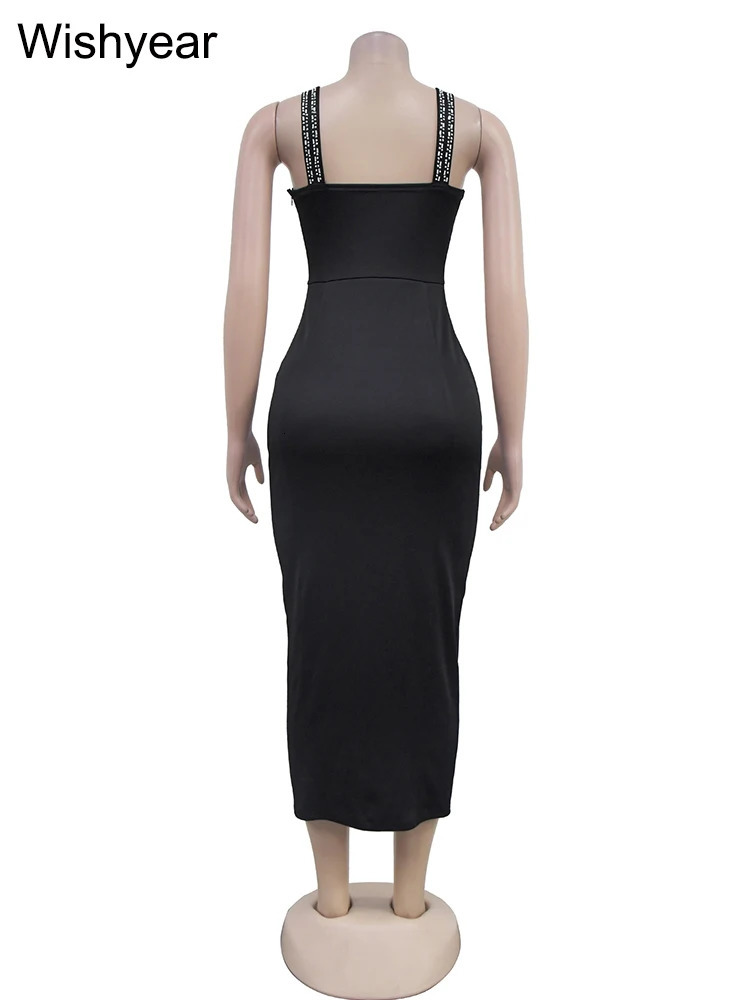 year Sexy Mesh Patchwork Diamonds Evening Party Dress Women Birthday Strap Sleeveless Night Club Christmas Celebrities Robe 241107