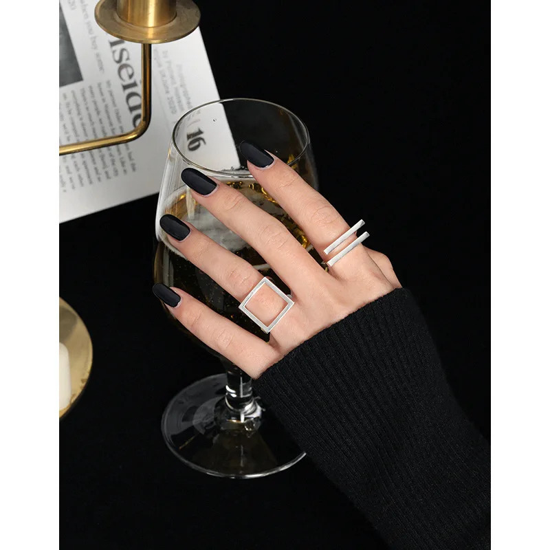 F. I.N.S Customized Minimum Thin Hollow Square S925 Pure Silver Open Ring Simple Geometric Line Wedding Exquisite Jewelry 241106