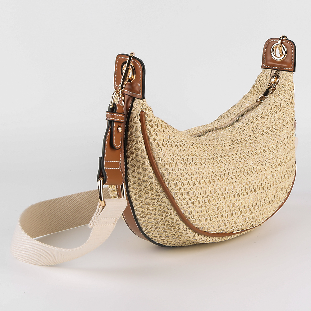 Designer Crescent Bag Woven Summer Shoulder Bag with Adjustable Strap Trendy Crossbody Bag Holiday Travel Handbag for Women