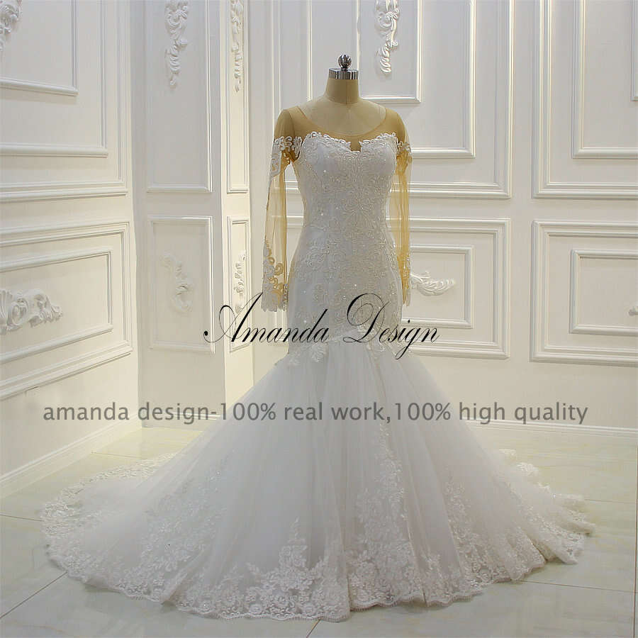 Amanda Design hochzeitskleid Lace Applique Mermaid Wedding Dress Long Sleeve