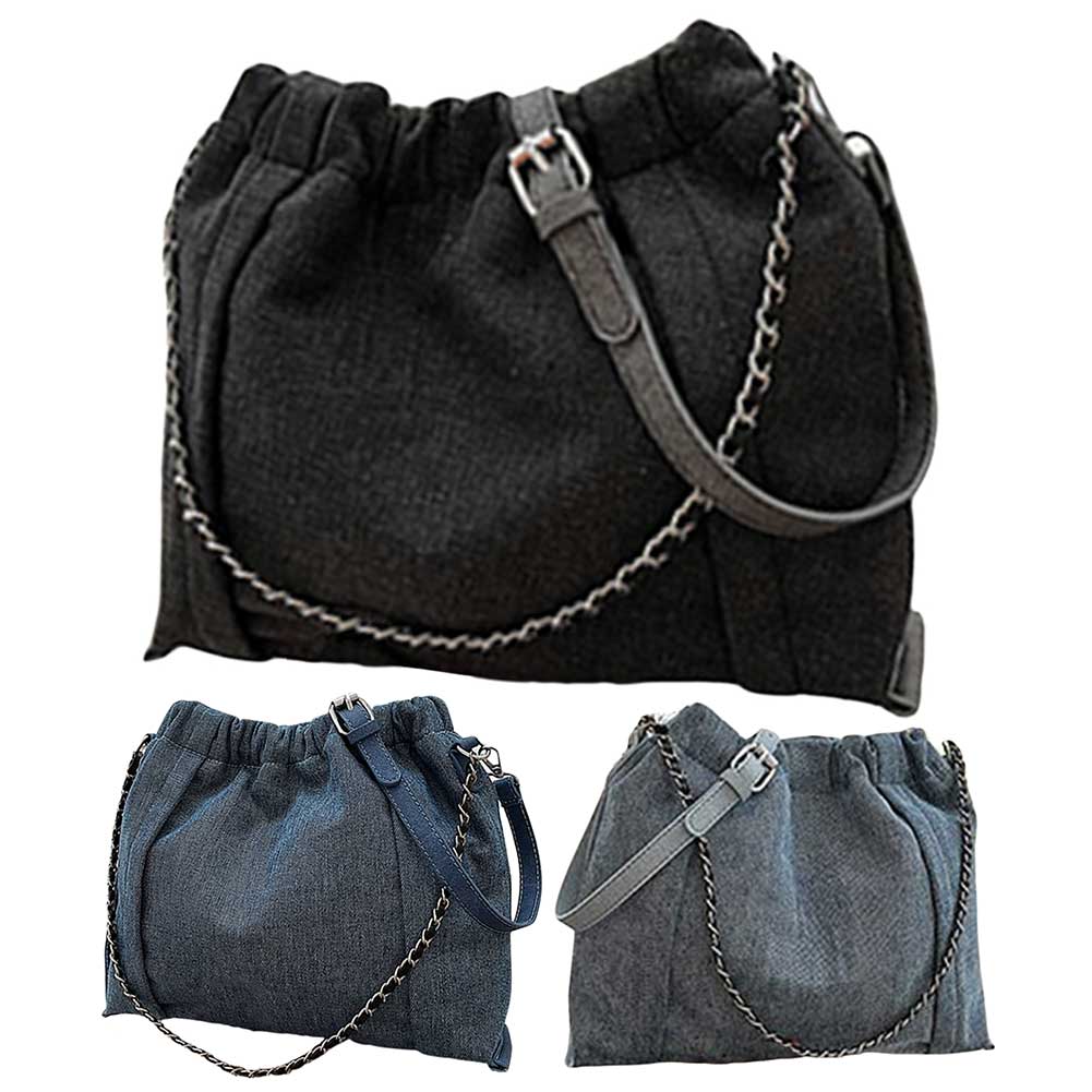 Denim Shoulder Bag Large Capacity Drawstring Trendy Crossbody Bag with Adjustable Strap Fashion Handbag Satchel Purse for Women