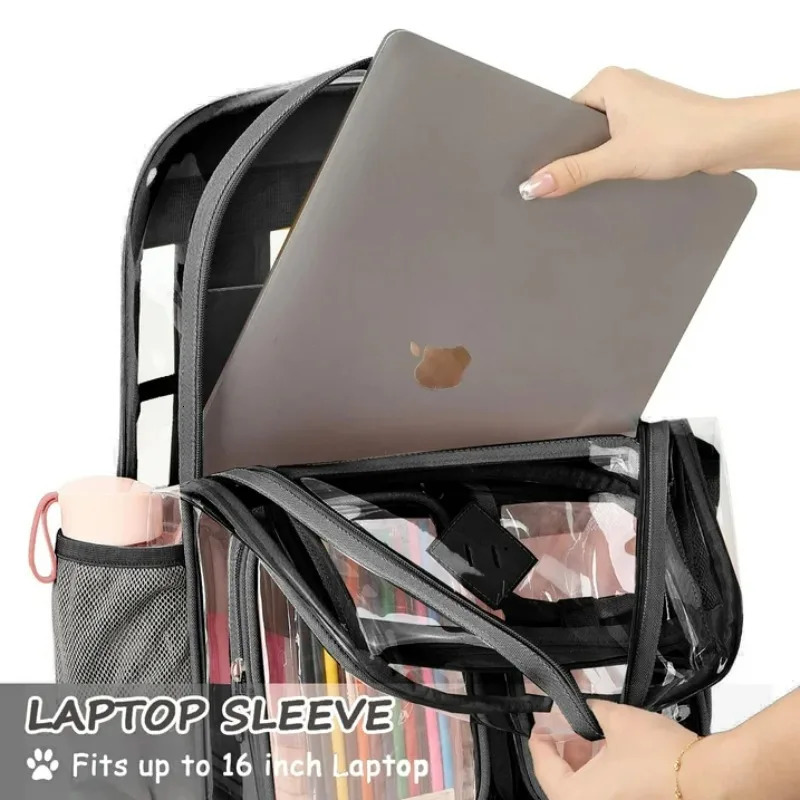 Large transparent backpack heavy-duty sports stadium approved girls backpack waterproof PVC transparent girls backpack 241106