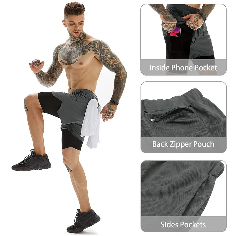Custom Printing 2 in 1 Athletic Gym Shorts for Men Performance Compression with Pocket Quick Dry Stretch Workout Fitness 240323