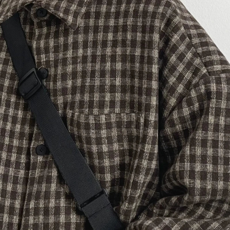 2024 Japanese Harajuku Mens Set Checkered Pockets Fashion ShirtTrendy Straight Leg Trousers 2-pcs Spring College Casual Suit 241107