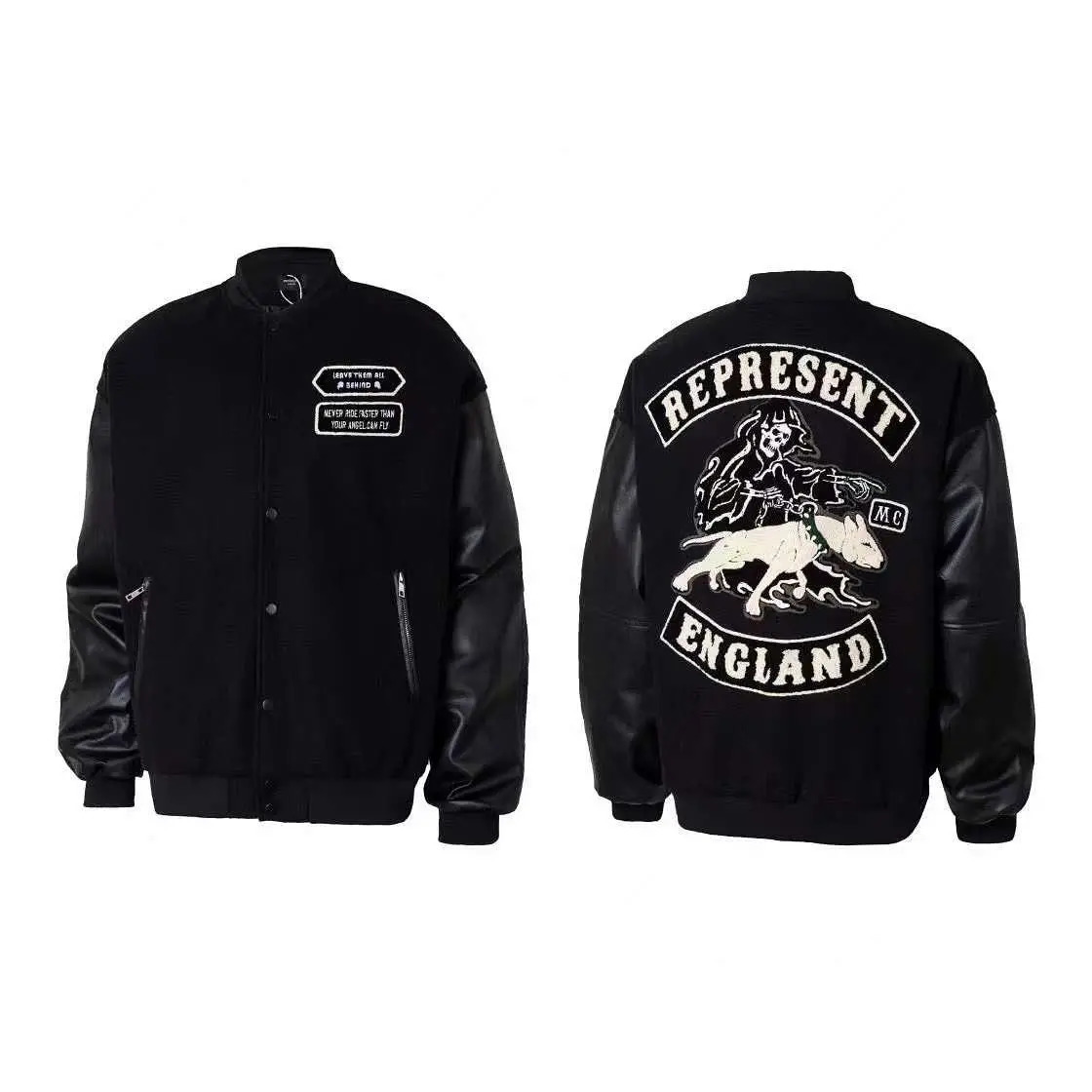 Street clothing jacket Y2K mens motorcycle jacket hip-hop leather retro skull embroidery jacket leather zipper jacket 241106