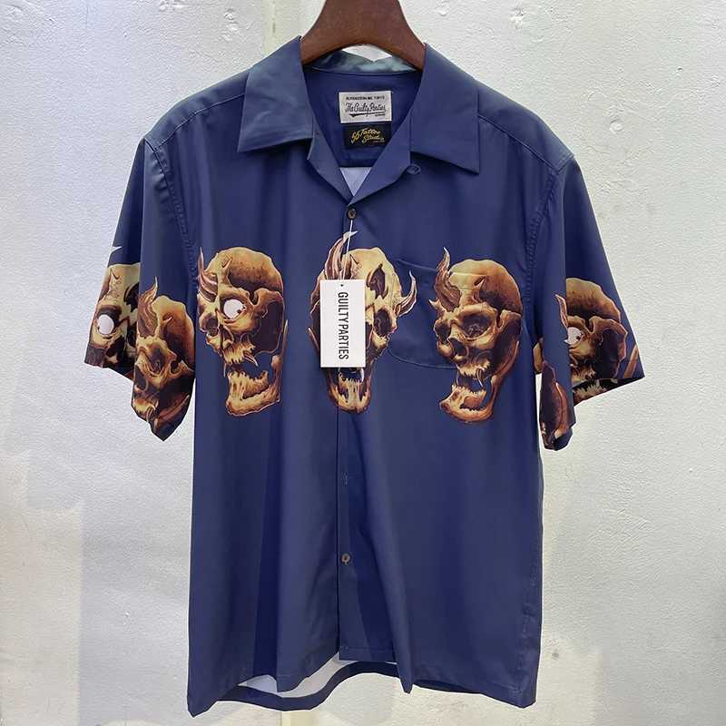Men's T-Shirts WACKO MARIA Mens Street Clothing Skull Print Summer Casual Hawaiian Short sleeved Shirt J240402