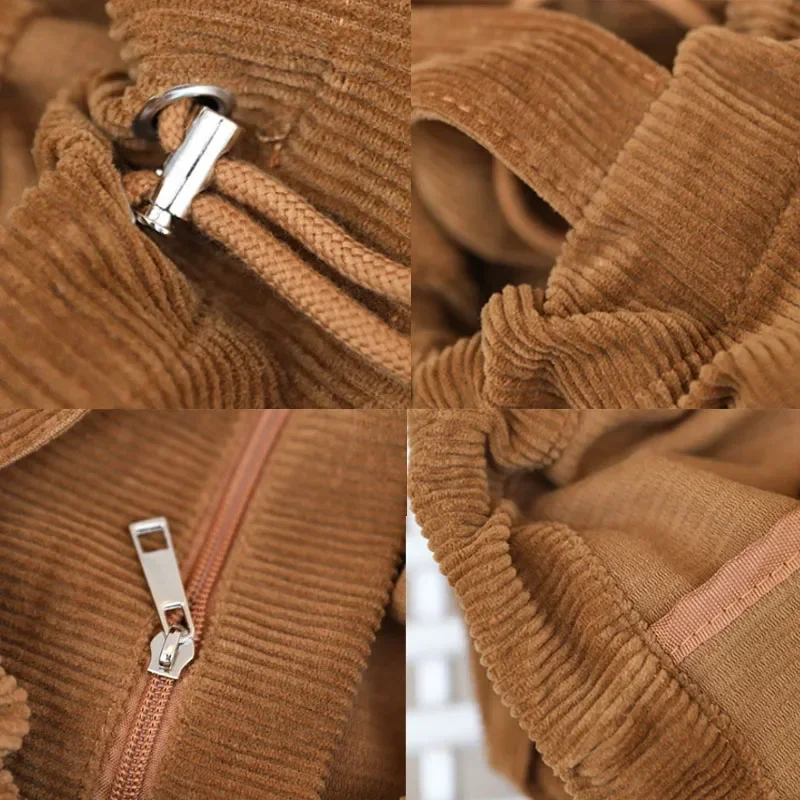 Simple Casual Totes Teenager Students Corduroy Shoulder Bag Women Large Drawstring Handbag Ladies Shopping Bags