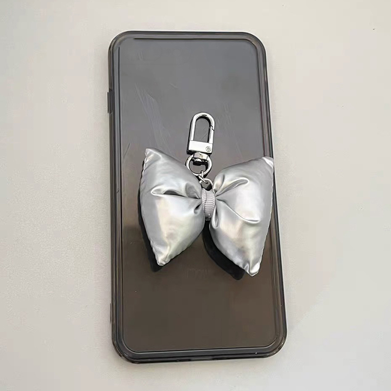 Y2K Silver Color Bow Keyring Korean 3D Bowknot Keychain Sweet Cute Bow Key Holder Fashion Backpack Pendant Bag Decor