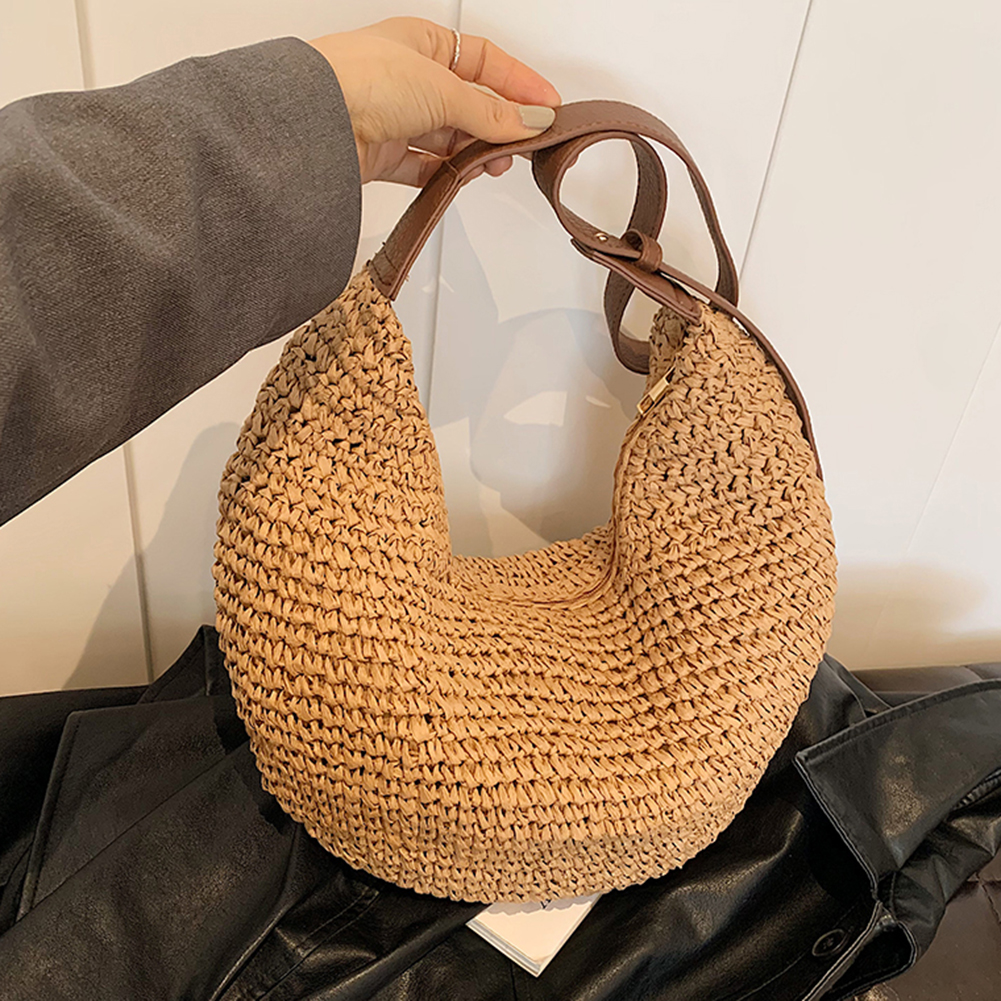 Fashion Summer Straw Crossbody Bag Women Beach Holiday Shopping Woven Shoulder Handbag Large Capacity Handmade Crossbody Bag
