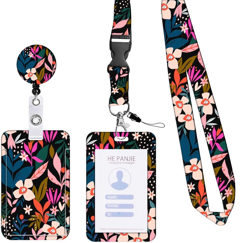 Ladies Girls Flower ID Credit Bank Card Holder Students Bus Card Case Lanyard Child Visit Door Identity Badge Cards Cover Case