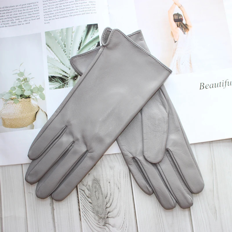 leather gloves for womens sheepskin touch screen ultra-thin and fashionable fully matched with solid color cycling and driving gloves 241106
