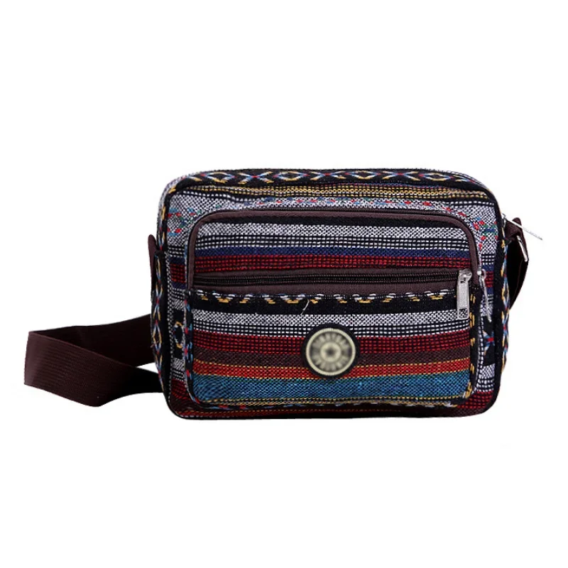 Multi Layer Messenger Bag Women 2024 Striped Canvas Single Bag Woman Mobile Phone Crossbody Bag Nylon Oxford Shoudler Bag