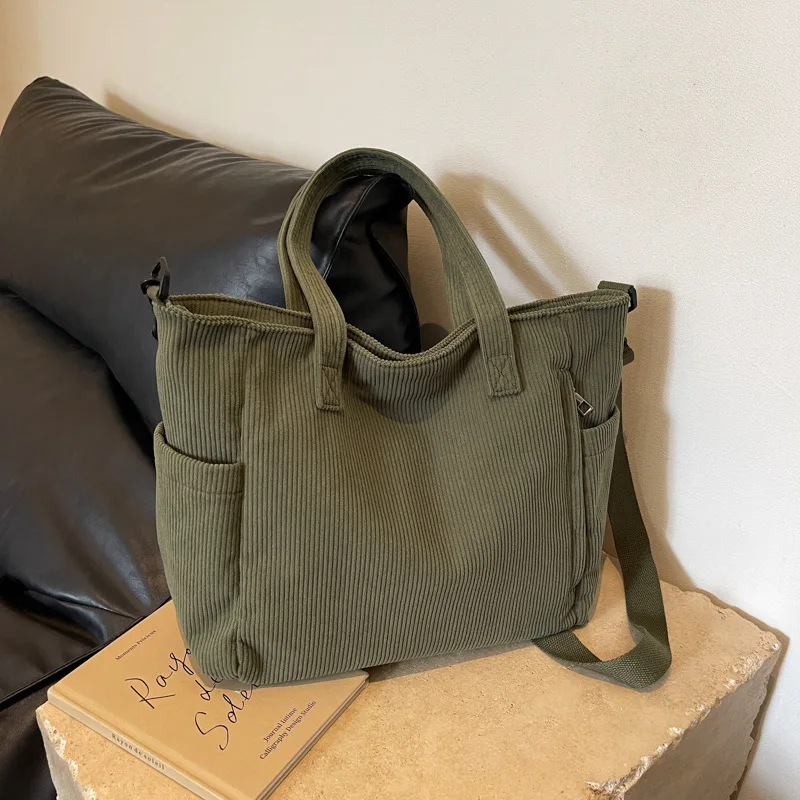 Fashion Versatile Shoulder Bag College Wind Commuting Corduroy Square BagUnisex Large Capacity Leisure Portable Crossbody Bag