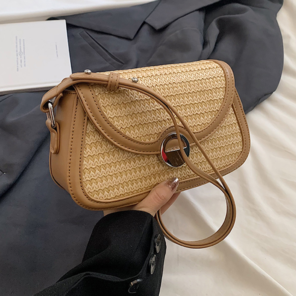 Women Straw Woven Bag Large Capacity Weaving Underarm Bag Patchwork Fashion Shoulder Bag Adjustable Strap for Party Vacation