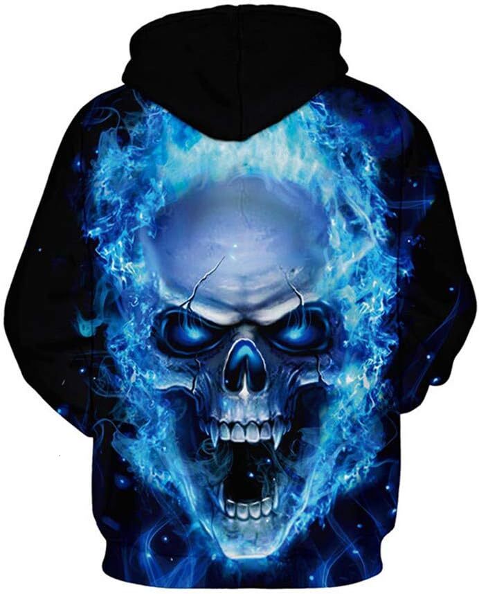 Hoodie for Mens Womens Hoodies Men Skull 3D Graphic Print Sweatshirts Pullover Tops with Pocket Graphic Cool blue pattern