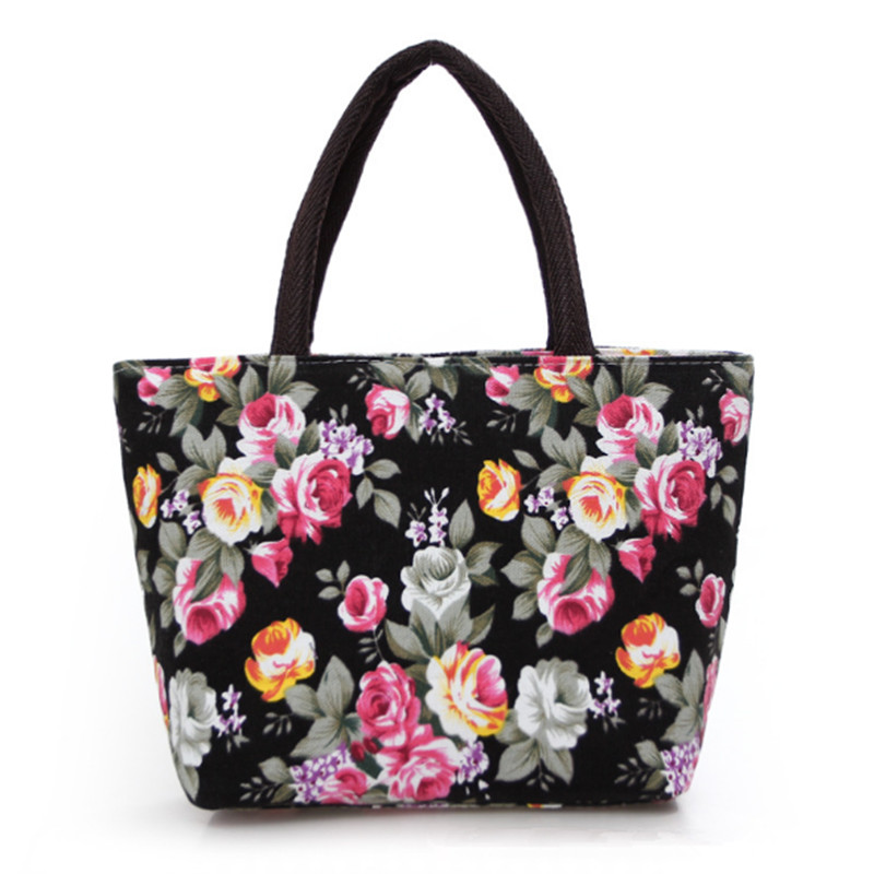 Mini Waterproof Women Handbag Canvas Portable Flower Print Shoulder Bags Female Travel Shopping Bags Mummy Tote Beach Bag