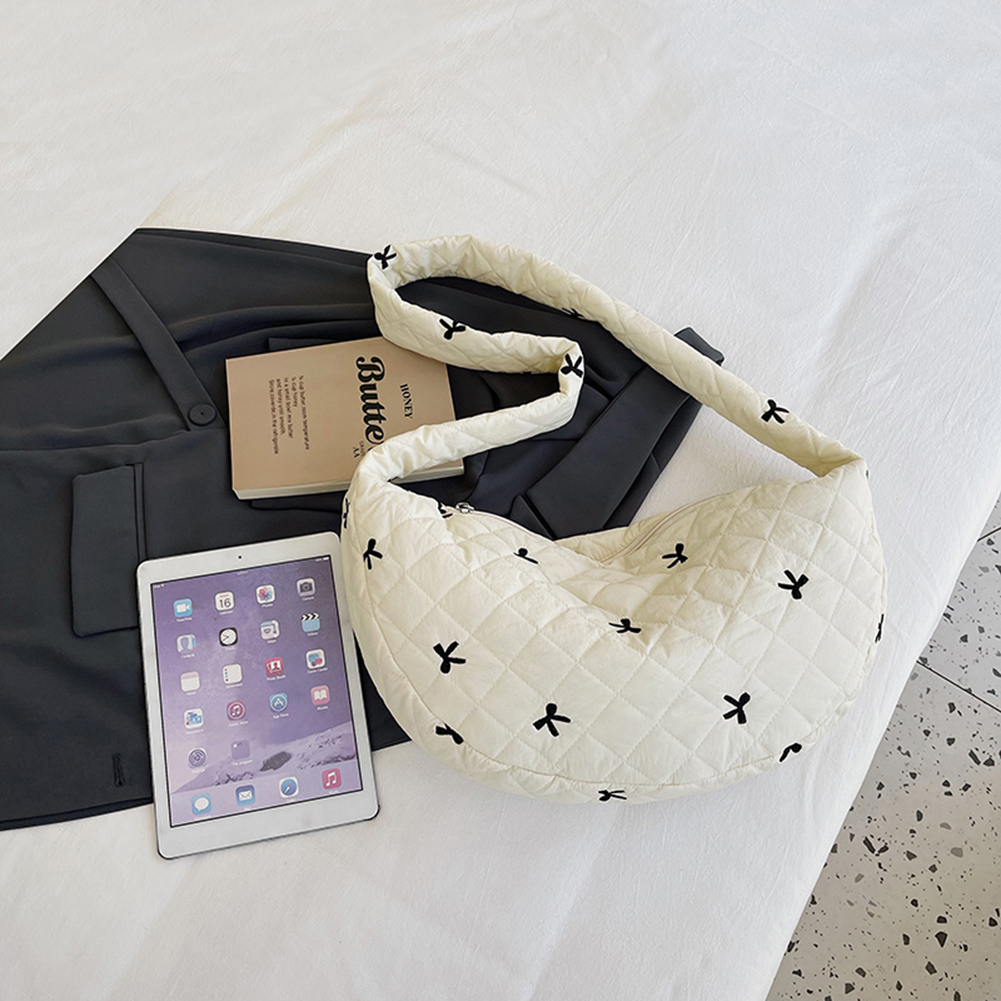 Women Puffer Crossbody Bag Contrast Color Canvas Versatile Satchel Bag Large Capacity Quilted Dumpling Bag Daily Bag for Female