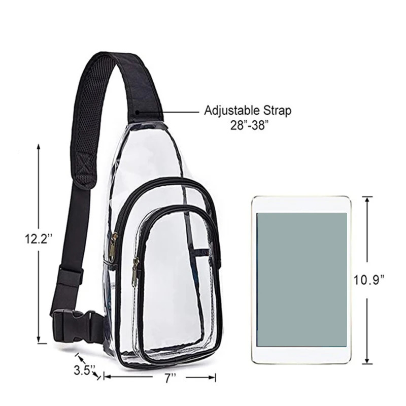 PVC transparent chest bag sports stadium hanging bag womens cross body concert bag transparent sports stadium wallet bag with black belt hanging bag 2