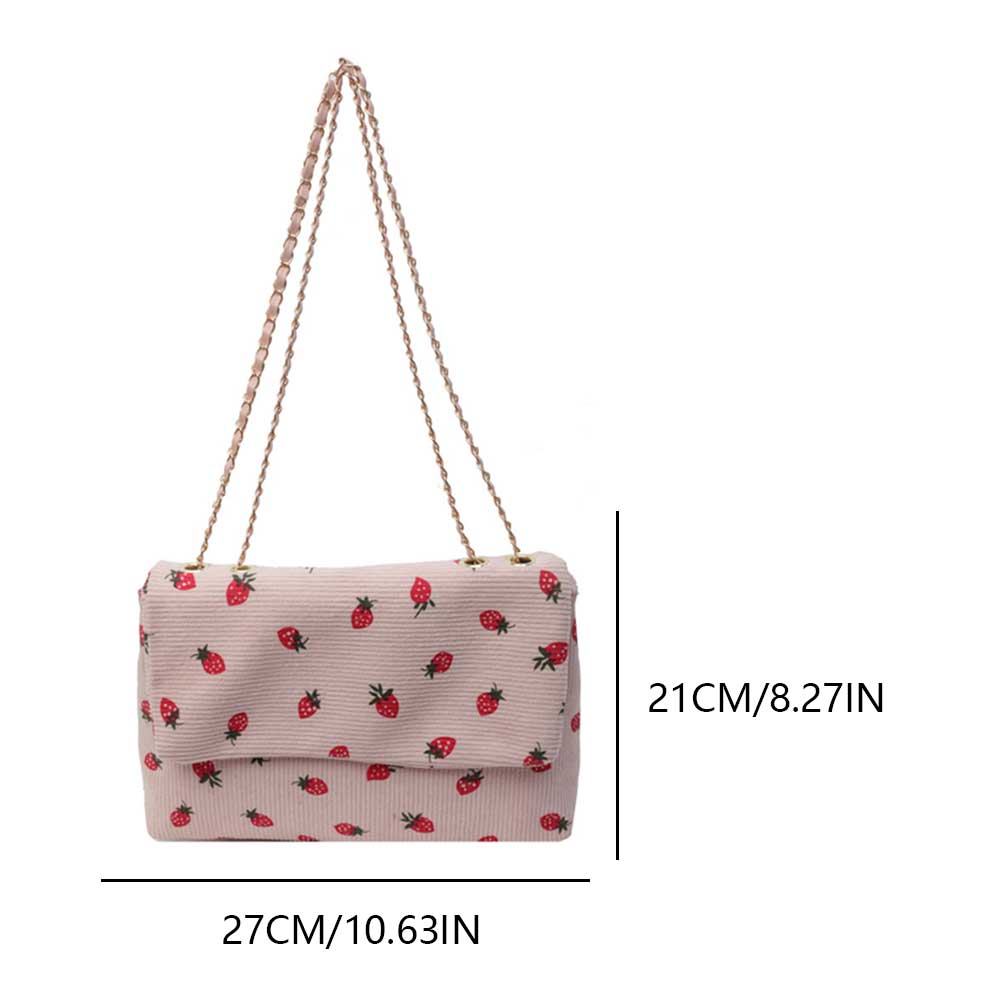 Women Corduroy Crossbody Bag Hasp Closure Strawberry Stylish Handbag Large Capacity Chic Hobo Bag Chain Strap for Outdoor Travel