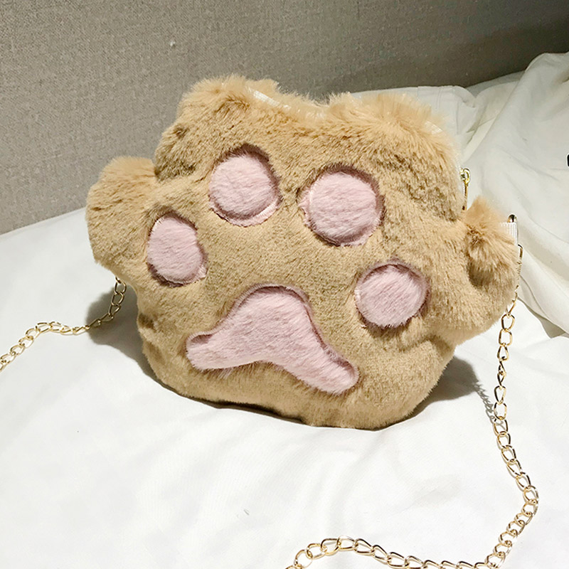1 Pcs Women Student Shoulder Crossbody Bag Cute Plush Cat Paw for Mobile Phone UND Sale