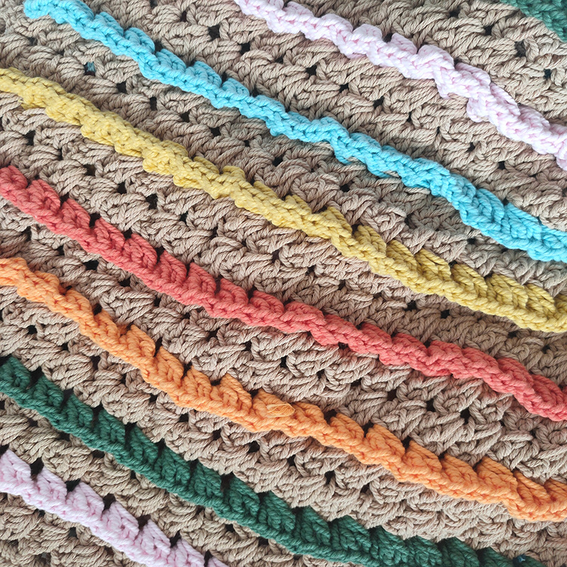 Casual Colorful Striped Crochet Women Shoulder Bags Handmade Knitted Large Tote Bag Woolen Woven Lady Handbags Big Shopper Purse