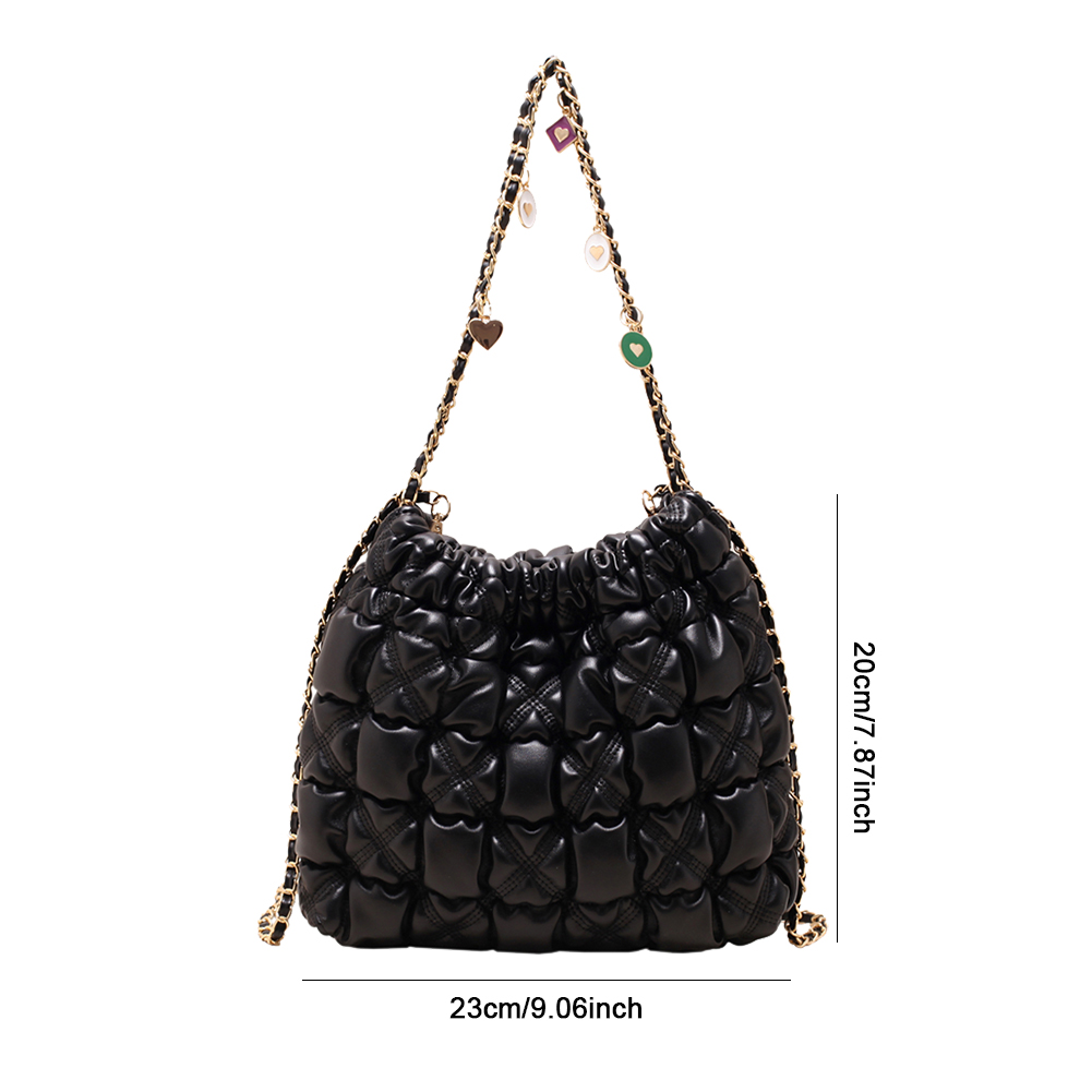 Quilted Pleated Crossbody Bag for Women Padded Shoulder Bag Design Tote Luxury Chain Drawstring Bucket Bag Casual Handbags Sac