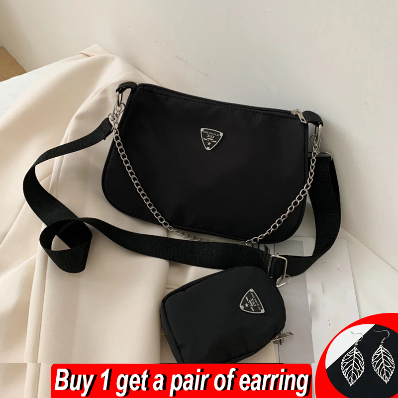 2psc Fashion Chians Shoulder Bag Women Nylon Chians Crossbody Bag Designer Messenger Handbag Advanced Armpit Bag Hobo