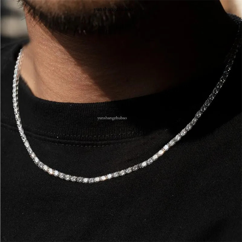 Designer mens hiphop chains dia one row tennis hip hop jewelry necklace 3mm 4mm sier rose gold crystal chain necklaces
