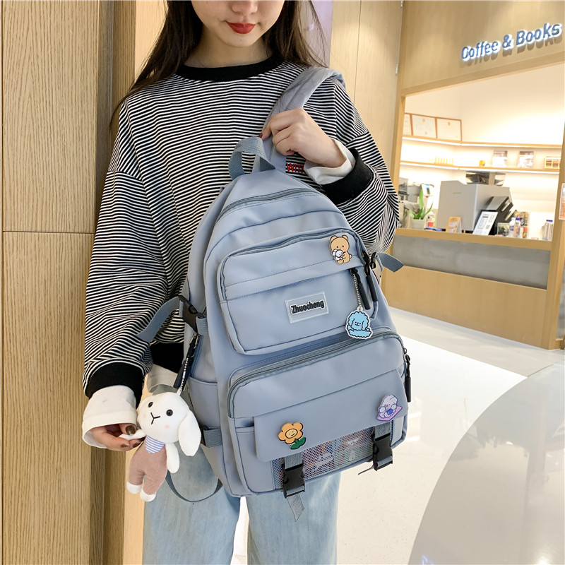 Cute Badge Women Backpack Harajuku Fashion Female Student Girls School Bag Large Capacity Light Travel Knapsack