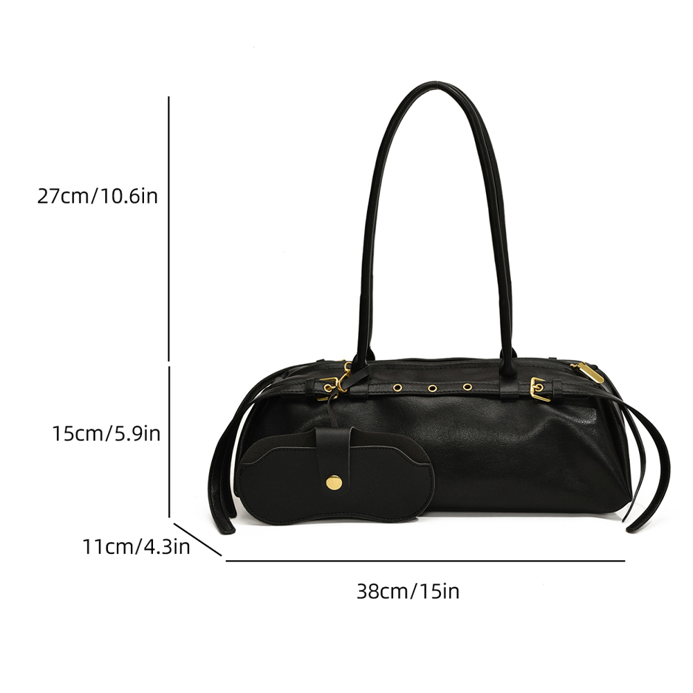 Boston Handbag for Women Solid Shoulder Bag PU Leather Casual Underarm Bag Retro Tote Bag Commuter Bag