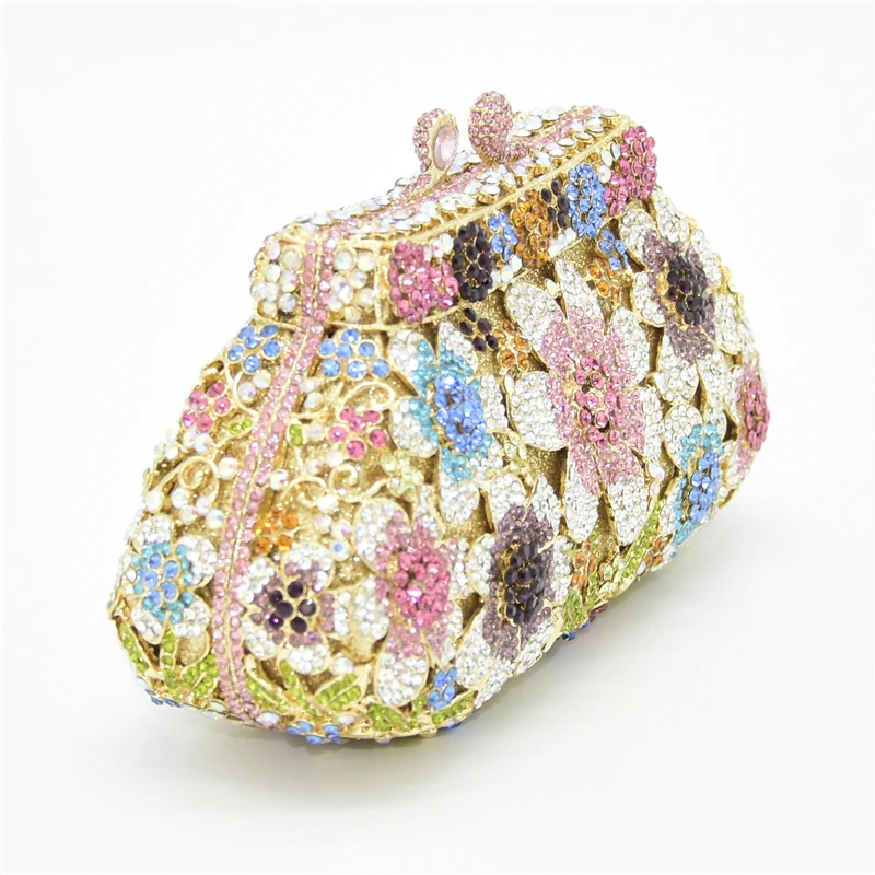 New Bling Crystal Bridal Wedding Bag Purses Flower Shape Diamond Purse Luxury Handbags Fashion Women Crystal Prom Clutch Purse