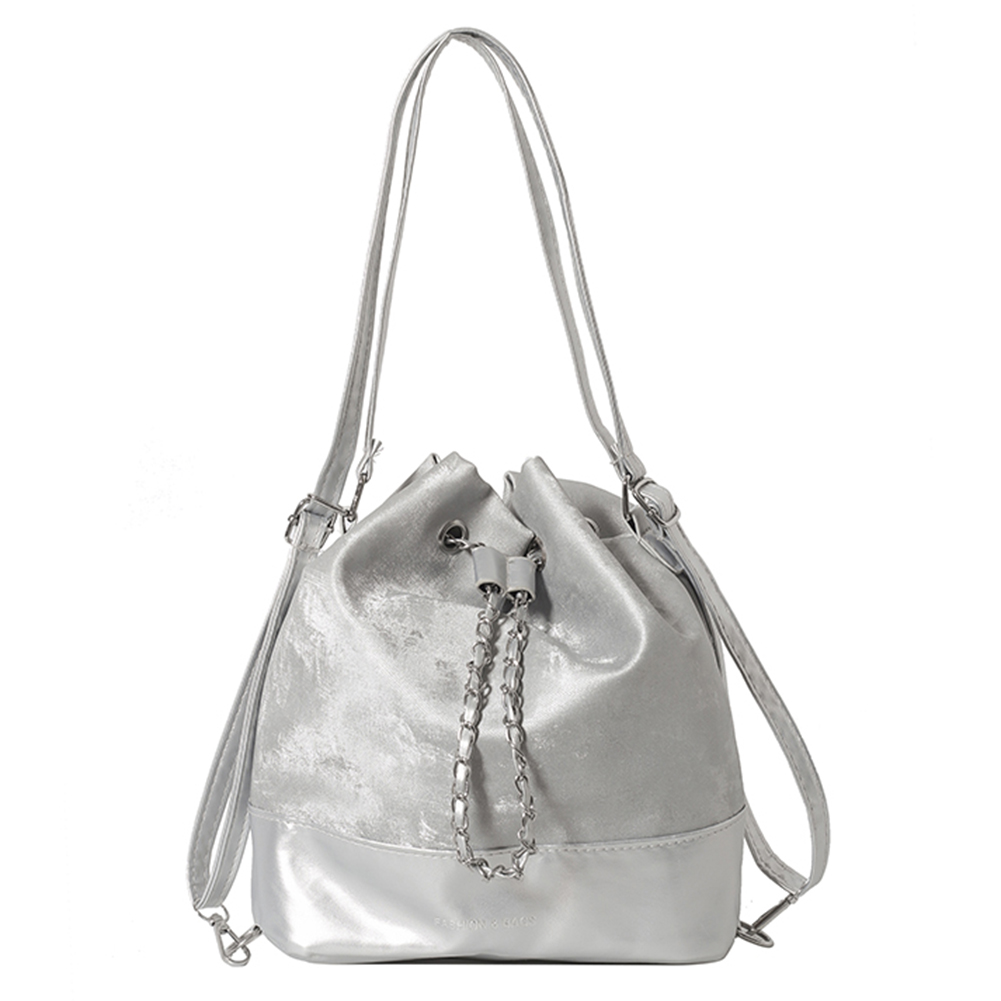 Women Fashion Shoulder Bag Large Capacity PU Drawstring Bucket Bag Chic Hobo Bag Solid Color Adjustable Strap for Party Vacation