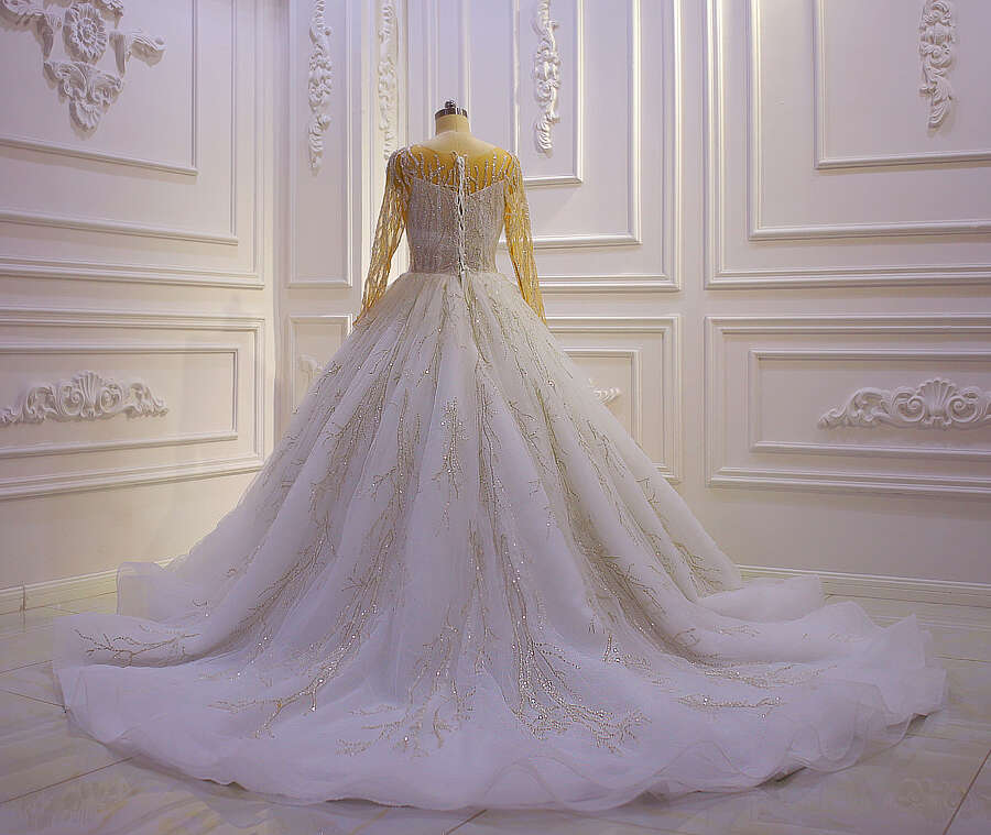 Long Sleeve Lace Lace Tiers Mermaid Wedding Dress