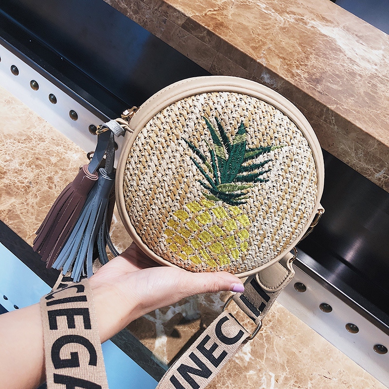 2018 Woven Bag Women Casual Summer Shoulder bags Female Pineapple Leaf Tassel Fashion Plant Zipper Lady Crossbody Bag Circular