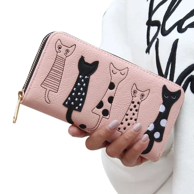 Luxury High Quality Wallet Women Cat Cartoon Wallet Creative Female Card Holder Casual Zip Ladies Clutch PU Leather Coin Purse