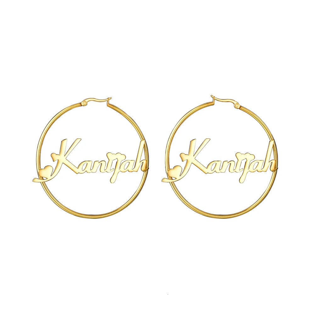 YHUISO Personalized Gothic Stainless Steel Customized Name Flower Emblem Circular Ring Earrings Female Friend Name Jewelry 241106