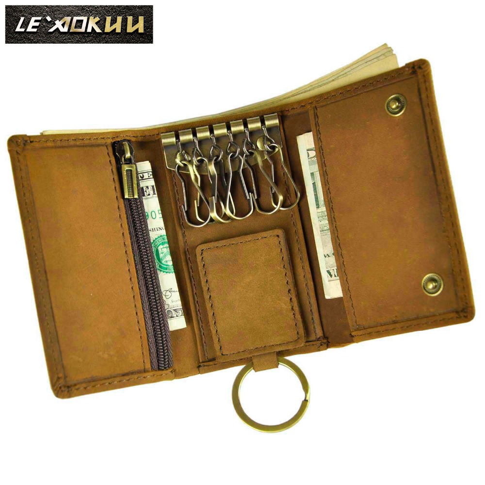 Original Leather Men Fashion Multifunction Coin Wallet Car Remote Case Key Ring Case Holder Chain Designer Key Package Bag 230-L