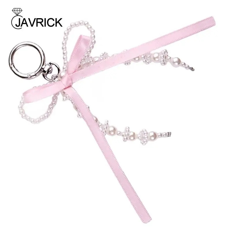 61 bow shaped keychain pendants pearl bead bow keychains fashionable bow decorations mobile phone car key bags 241107
