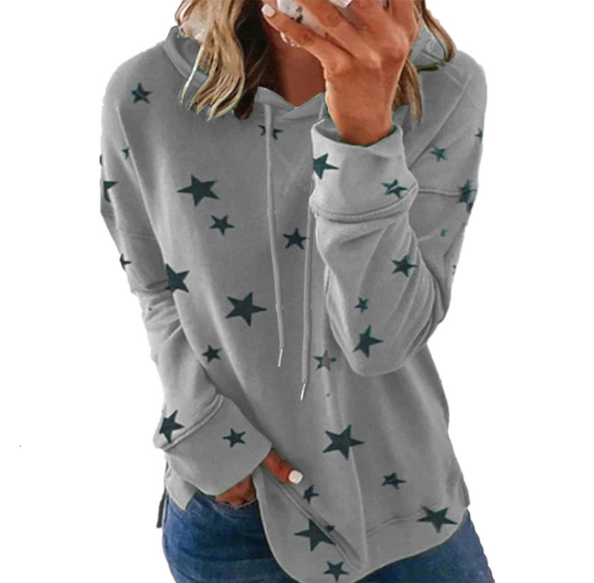 Autumn and Winter New Women's Star Printed Top Loose Plus Size Hoodie Women's Designer Trendy T-shirt