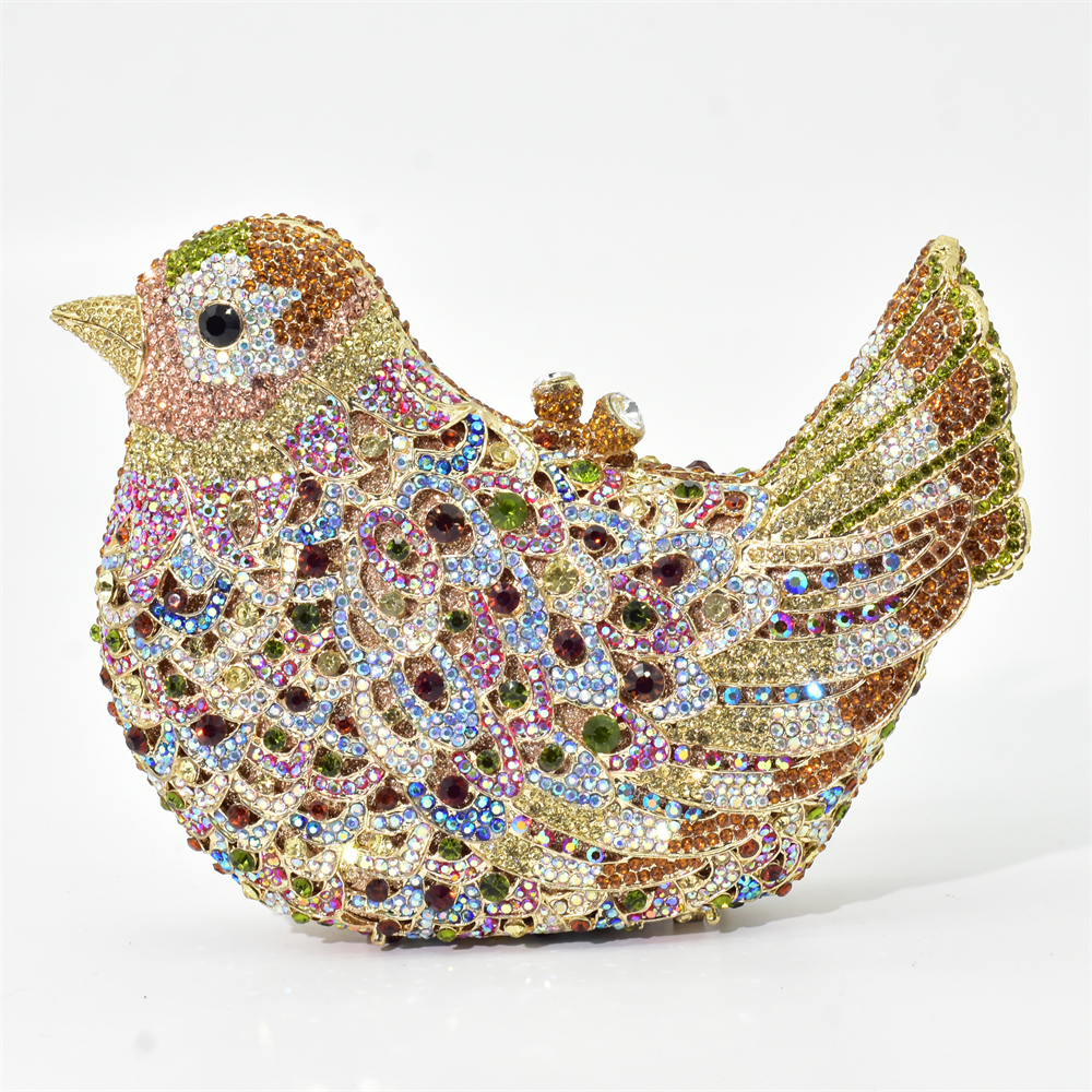 Latest Design Women Wedding Clutches Bags Purse for Bride Colorful Diamonds Purse Handbag Animal Bird Handmade Bridal Purses